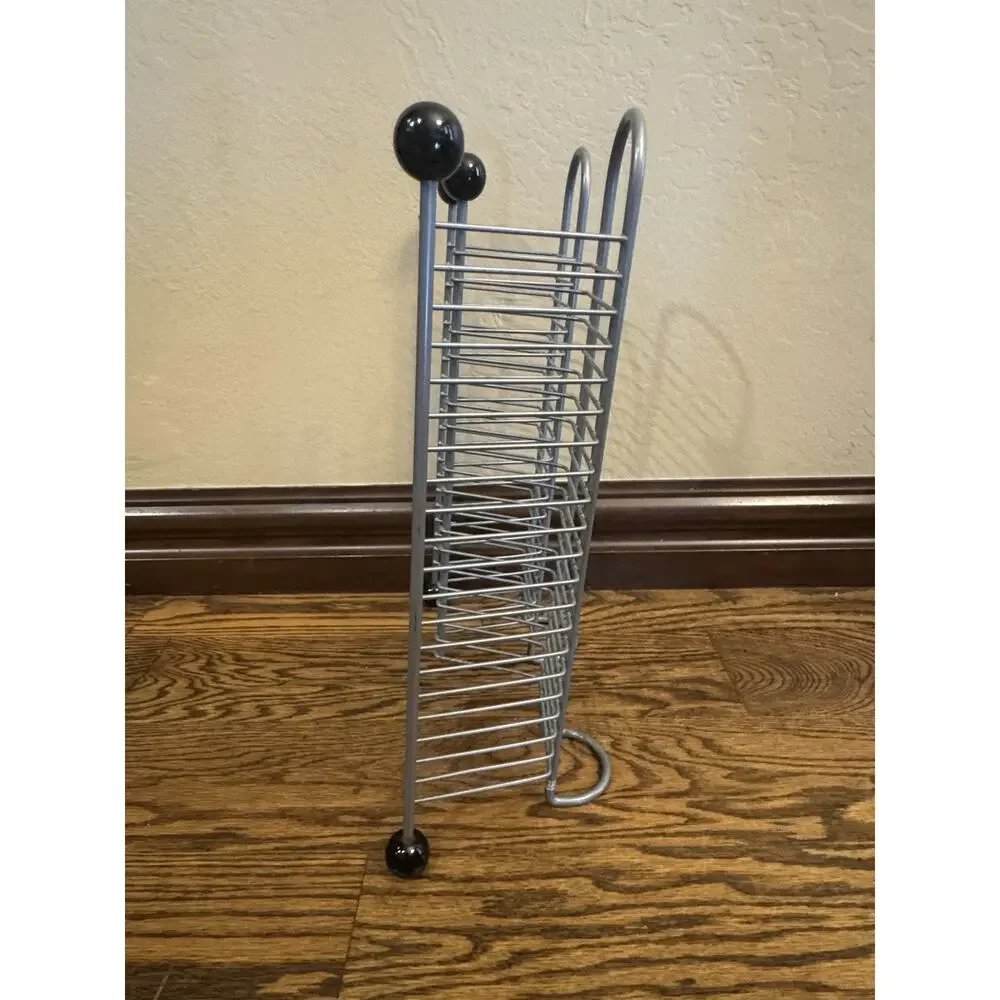 40 CD Silver Metal Black Wood Knobs Wire Media Storage Tower Rack Stand EUC VTG